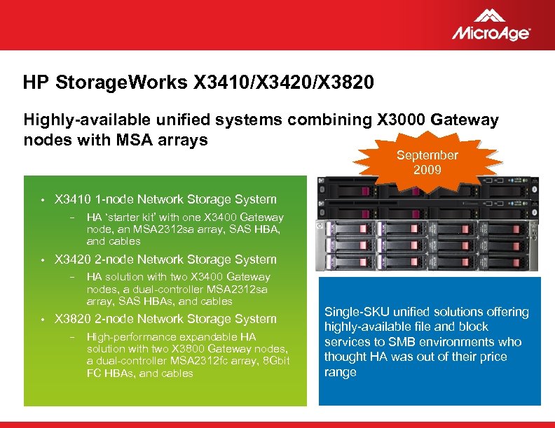 HP Storage. Works X 3410/X 3420/X 3820 Highly-available unified systems combining X 3000 Gateway
