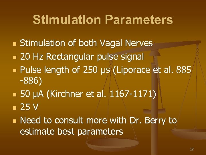 Stimulation Parameters n n n Stimulation of both Vagal Nerves 20 Hz Rectangular pulse