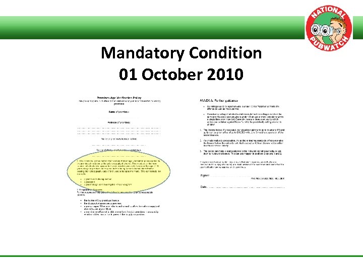 Mandatory Condition 01 October 2010 