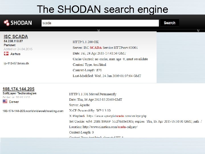 The SHODAN search engine Let’s search Google for Parknet Aarhus 