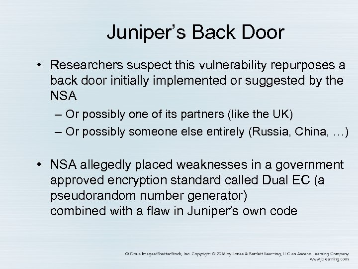 Juniper’s Back Door • Researchers suspect this vulnerability repurposes a back door initially implemented