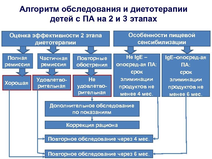 Алгоритм обследования и диетотерапии детей с ПА на 2 и 3 этапах Особенности пищевой