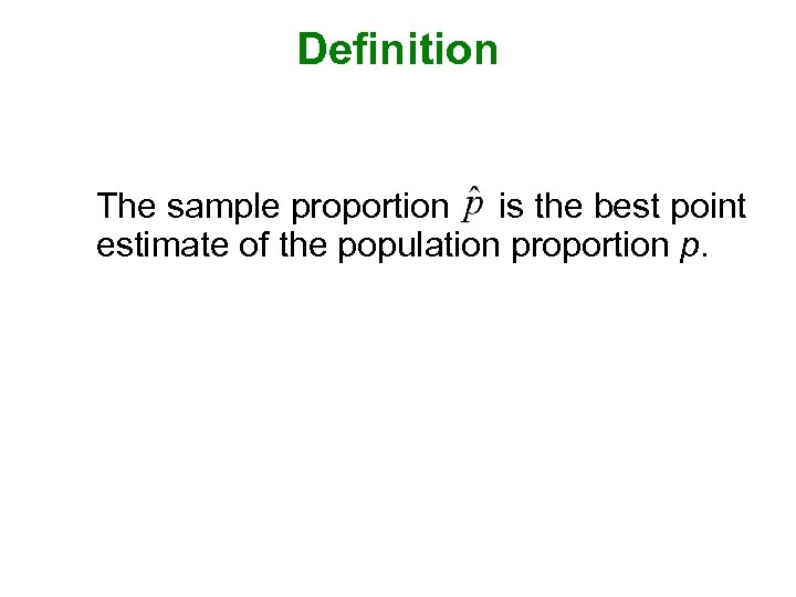 Definition The sample proportion is the best point estimate of the population proportion p.