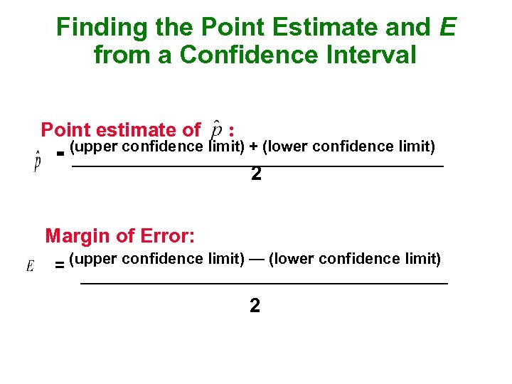 Finding the Point Estimate and E from a Confidence Interval Point estimate of :