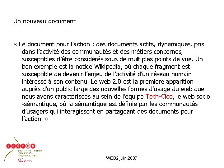 Un nouveau document « Le document pour l’action : des documents actifs, dynamiques, pris