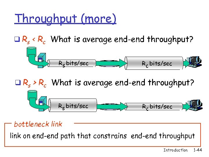 Throughput (more) q Rs < Rc What is average end-end throughput? Rs bits/sec Rc