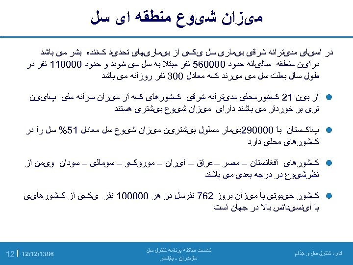  ﻣیﺰﺍﻥ ﺷیﻮﻉ ﻣﻨﻄﻘﻪ ﺍی ﺳﻞ ﺩﺭ ﺍﺳیﺎی ﻣﺪیﺘﺮﺍﻧﻪ ﺷﺮﻗی ﺑیﻤﺎﺭی ﺳﻞ یکی ﺍﺯ