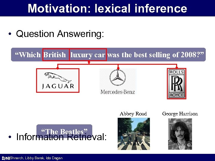 Motivation: lexical inference • Question Answering: “Which British luxury car was the best selling