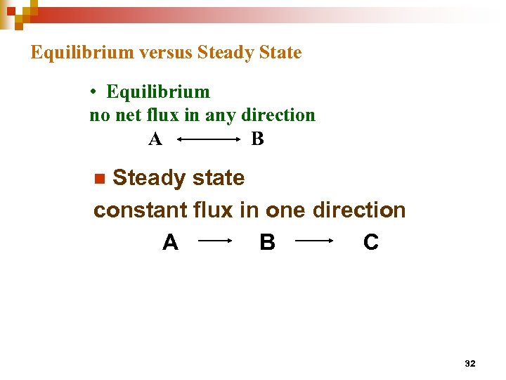 Equilibrium versus Steady State • Equilibrium no net flux in any direction A B