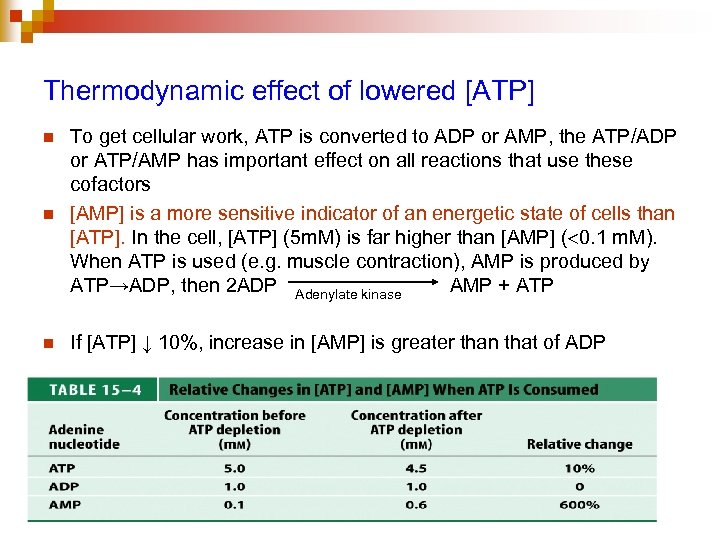 Thermodynamic effect of lowered [ATP] n To get cellular work, ATP is converted to