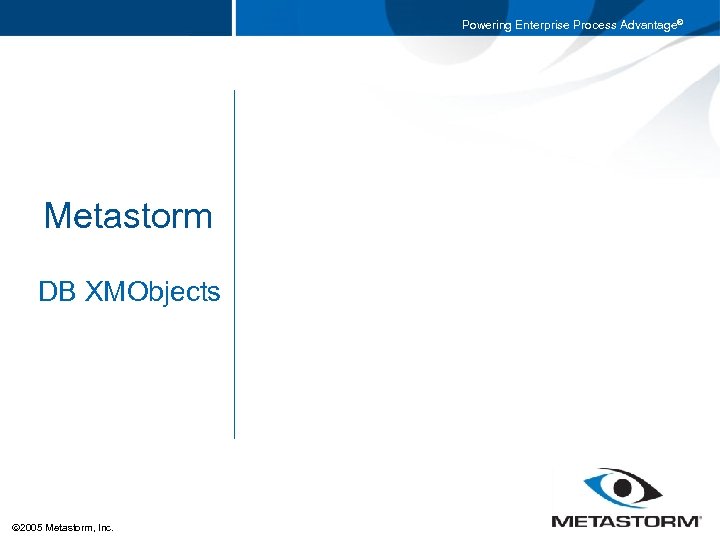 Powering Enterprise Process Advantage® Metastorm DB XMObjects 2005 Metastorm, Inc. 