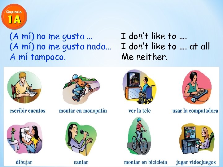 (A mí) no me gusta … (A mí) no me gusta nada… A mí