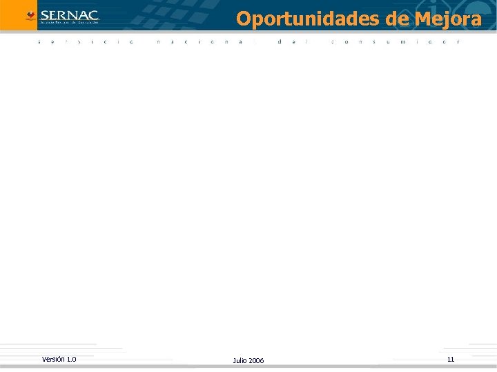 Oportunidades de Mejora Versión 1. 0 Julio 2006 11 
