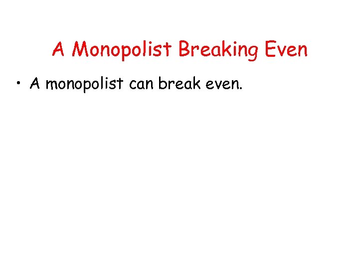 A Monopolist Breaking Even • A monopolist can break even. 