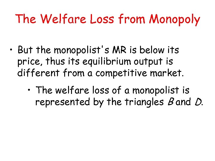 The Welfare Loss from Monopoly • But the monopolist's MR is below its price,