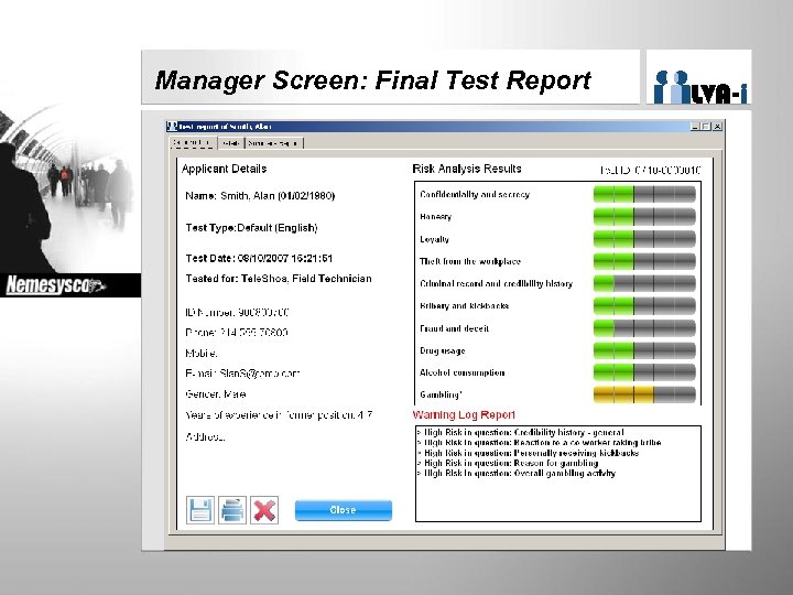 Manager Screen: Final Test Report 