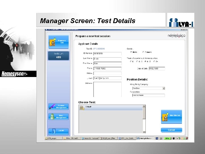 Manager Screen: Test Details 