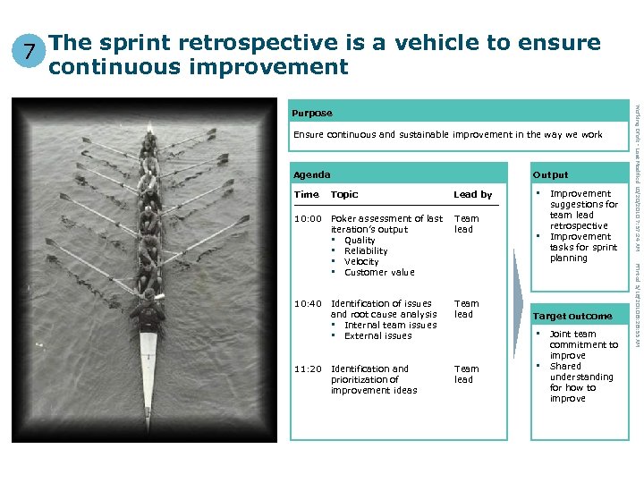 7 The sprint retrospective is a vehicle to ensure continuous improvement Ensure continuous and