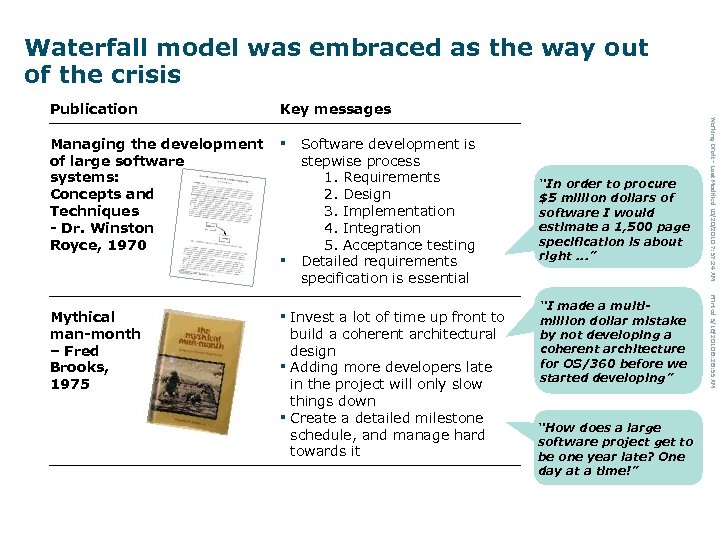 Waterfall model was embraced as the way out of the crisis Key messages ▪