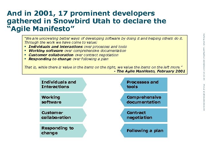 And in 2001, 17 prominent developers gathered in Snowbird Utah to declare the “Agile
