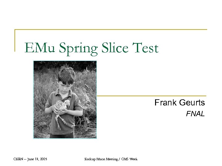 EMu Spring Slice Test Frank Geurts FNAL CERN -- June 18, 2005 Endcap Muon