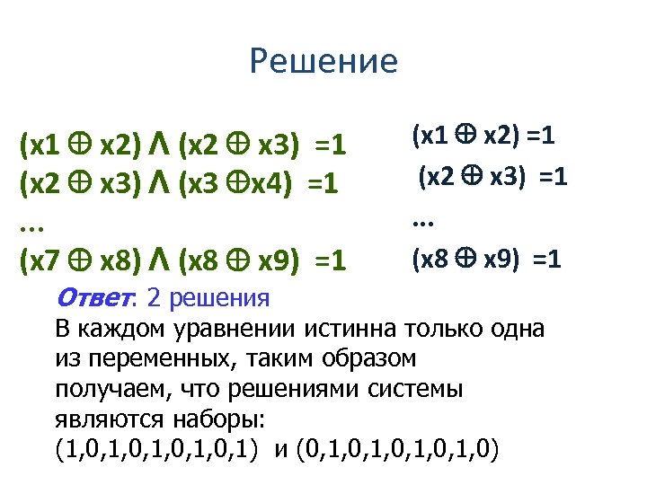 Решение (x 1 x 2) Λ (x 2 x 3) =1 (x 2 x