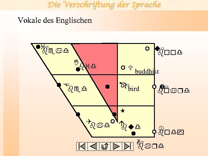 Die Verschriftung der Sprache Vokale des Englischen i bead u bood I bid E