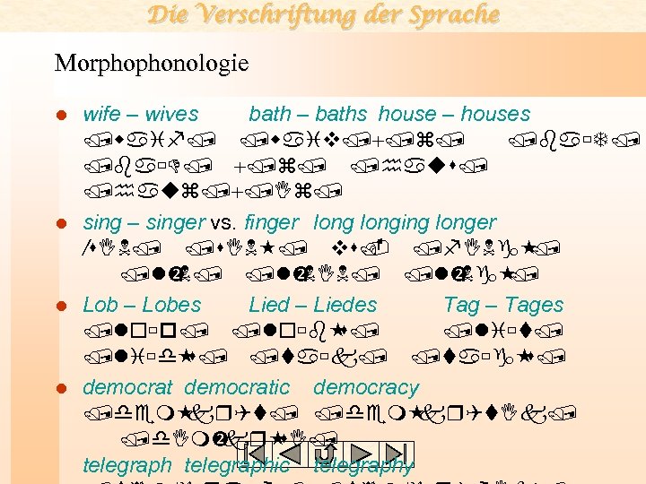 Die Verschriftung der Sprache Morphophonologie wife – wives bath – baths house – houses