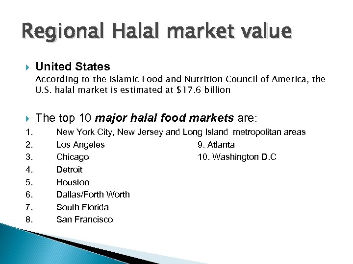 Regional Halal market value United States According to the Islamic Food and Nutrition Council