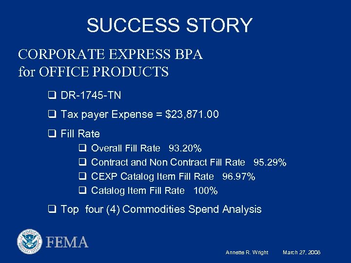 SUCCESS STORY CORPORATE EXPRESS BPA for OFFICE PRODUCTS q DR-1745 -TN q Tax payer