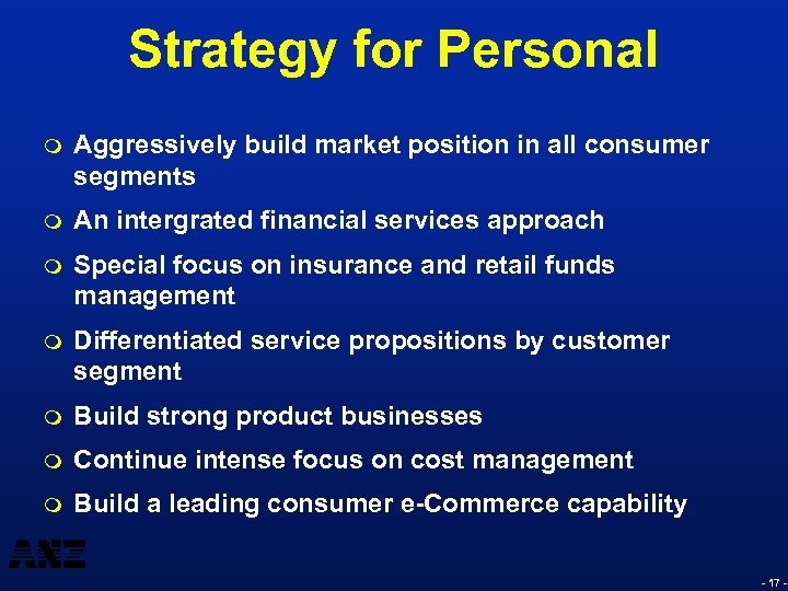 Strategy for Personal m Aggressively build market position in all consumer segments m An