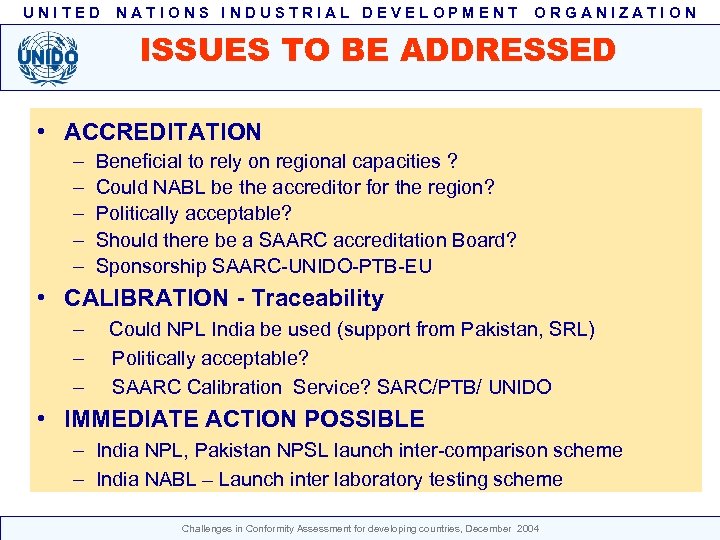 UNITED NATIONS INDUSTRIAL DEVELOPMENT ORGANIZATION ISSUES TO BE ADDRESSED • ACCREDITATION – – –