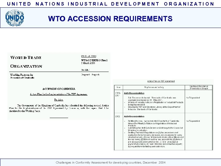 UNITED NATIONS INDUSTRIAL DEVELOPMENT ORGANIZATION WTO ACCESSION REQUIREMENTS Challenges in Conformity Assessment for developing