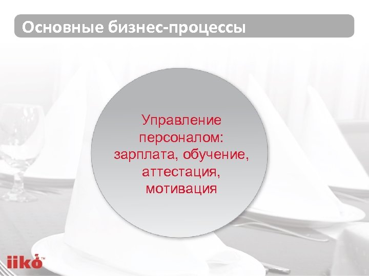 Основные бизнес-процессы Управление персоналом: зарплата, обучение, аттестация, мотивация 
