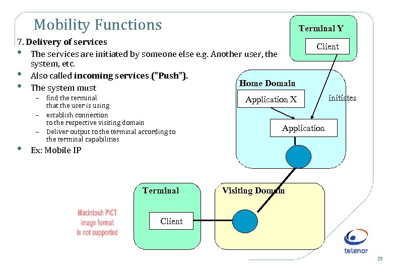 Mobility Functions Terminal Y 7. Delivery of services • The services are initiated by