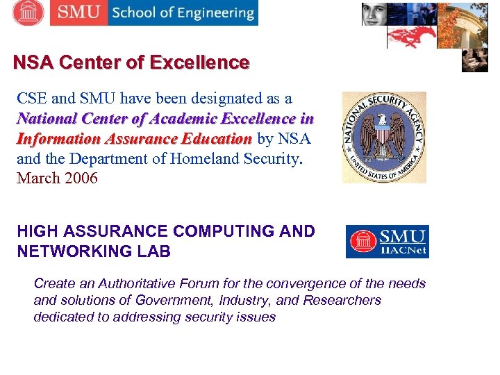 NSA Center of Excellence CSE and SMU have been designated as a National Center