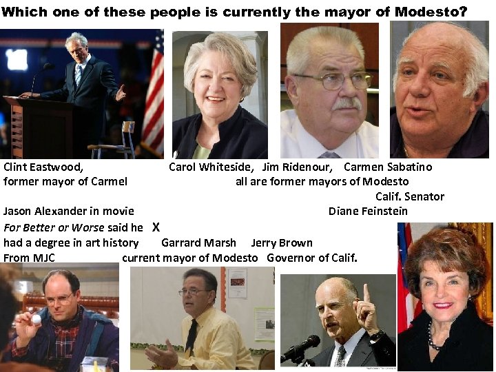Which one of these people is currently the mayor of Modesto? Clint Eastwood, former