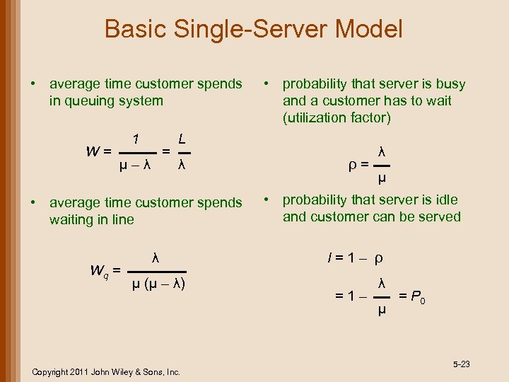 Basic Single-Server Model • average time customer spends in queuing system W= 1 =