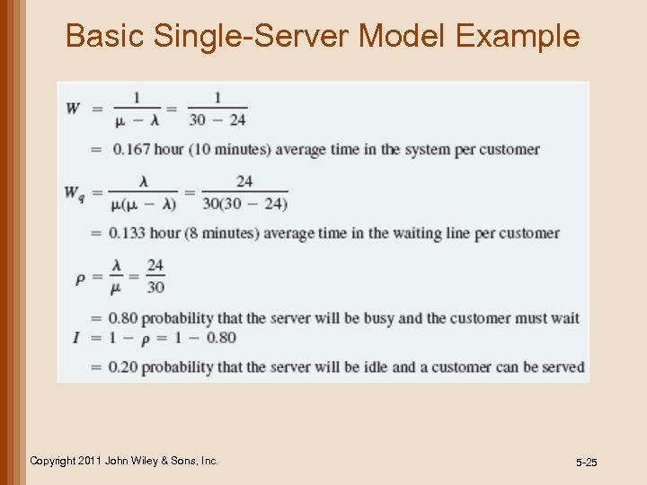 Basic Single-Server Model Example Copyright 2011 John Wiley & Sons, Inc. 5 -25 