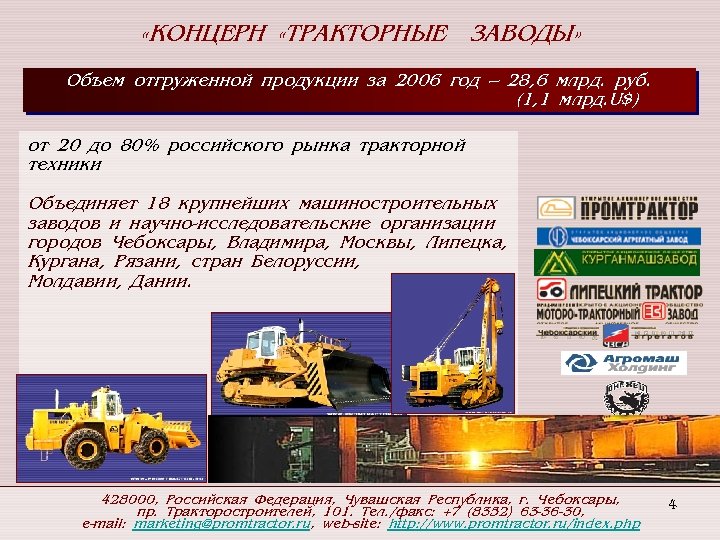  «КОНЦЕРН «ТРАКТОРНЫЕ ЗАВОДЫ» Объем отгруженной продукции за 2006 год – 28, 6 млрд.
