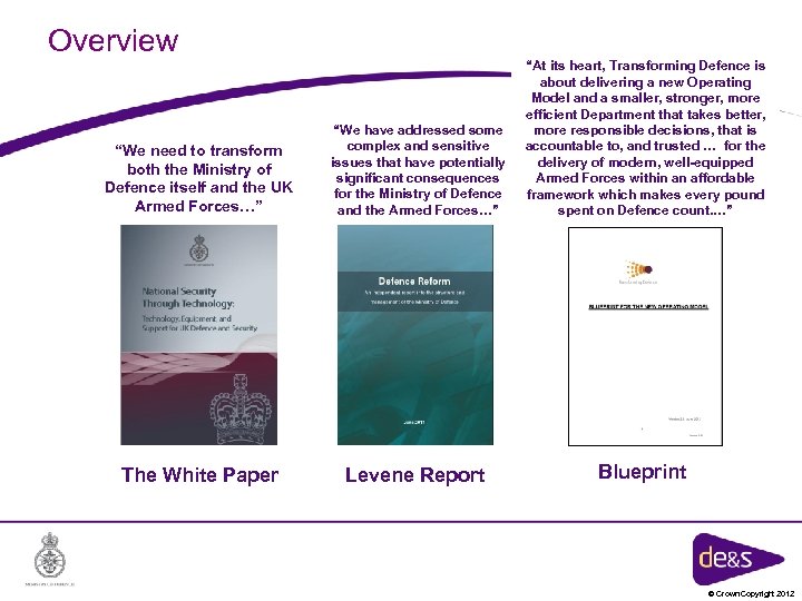 Overview “We need to transform both the Ministry of Defence itself and the UK