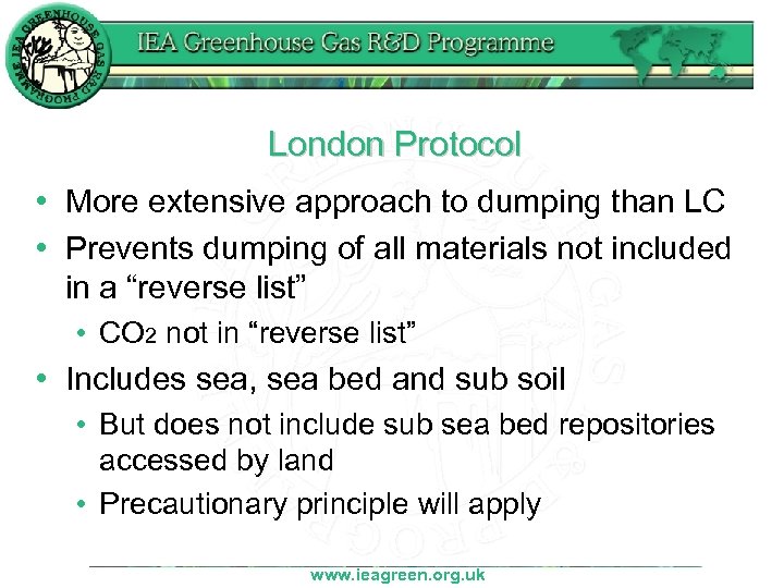 London Protocol • More extensive approach to dumping than LC • Prevents dumping of