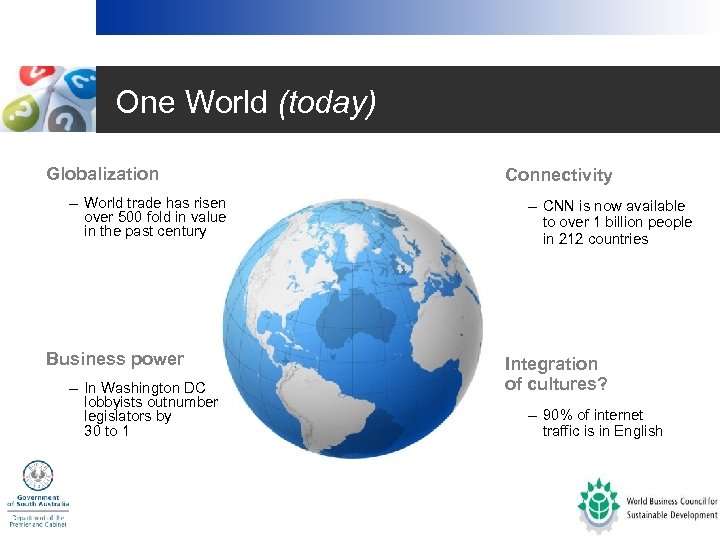 One World (today) • Globalization – World trade has risen over 500 fold in