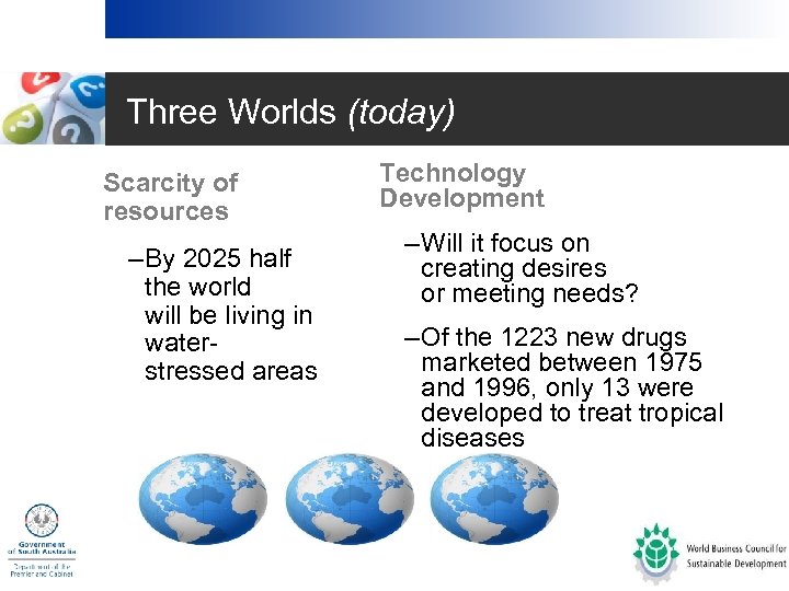 Three Worlds (today) • Scarcity of resources – By 2025 half the world will
