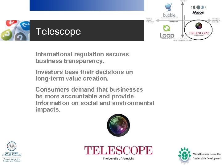 Telescope • International regulation secures business transparency. • Investors base their decisions on long-term