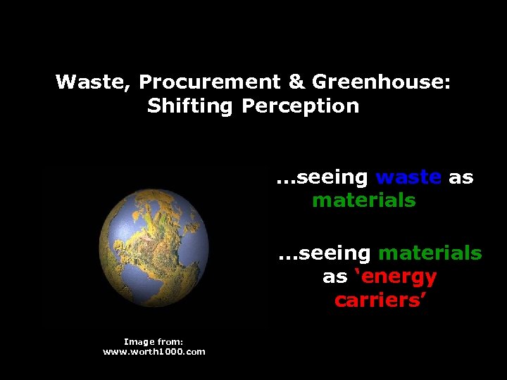 Waste, Procurement & Greenhouse: Shifting Perception …seeing waste as materials… …seeing materials as ‘energy