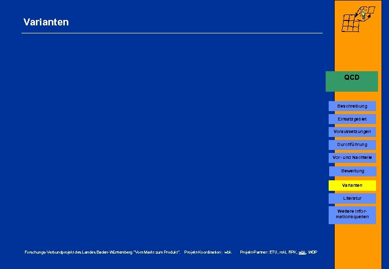 Varianten QCD Beschreibung Einsatzgebiet Voraussetzungen Durchführung Vor- und Nachteile Bewertung Varianten Literatur Weitere Informationsquellen
