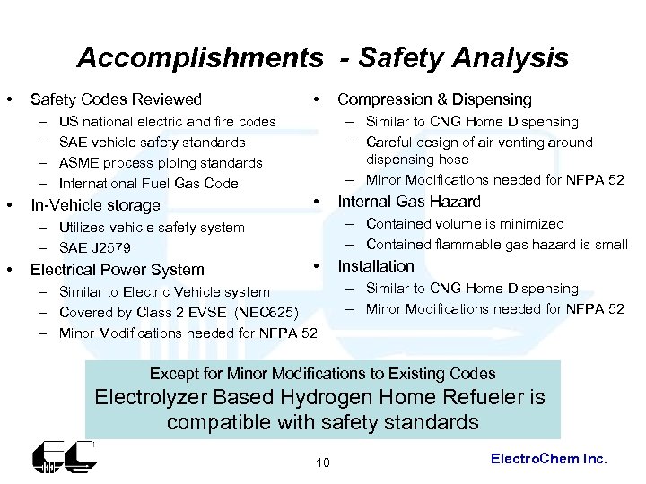 Accomplishments - Safety Analysis • Safety Codes Reviewed – – • • – Similar