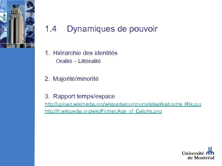 1. 4 Dynamiques de pouvoir 1. Hiérarchie des identités Oralité – Littéralité 2. Majorité/minorité