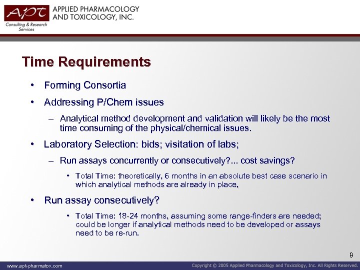 Time Requirements • Forming Consortia • Addressing P/Chem issues – Analytical method development and